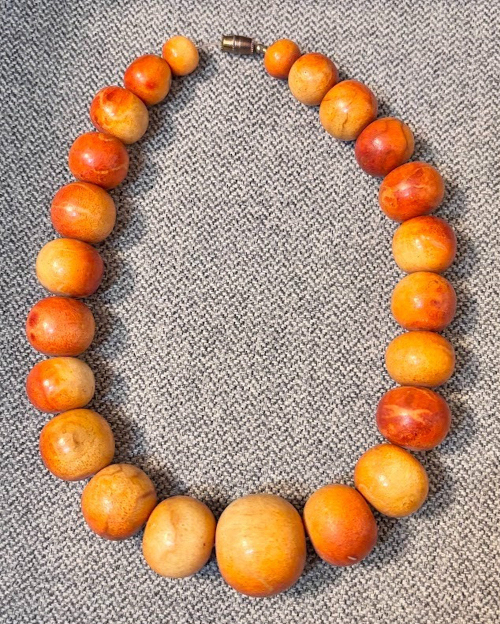Apple Sponge Coral Choker Chunky 15" Beaded Necklace Red Orange Boho Collar VTG